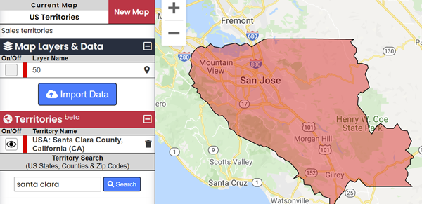 Territory Highlighted on Map