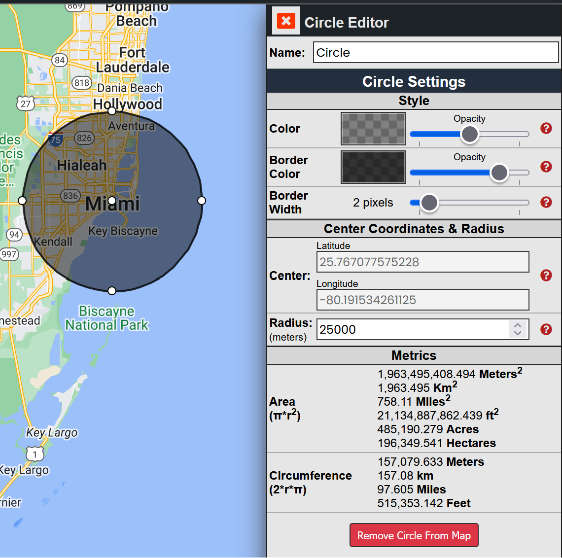 Draw a Circle Radius on the Map