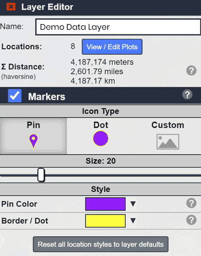 Location marker icon settings