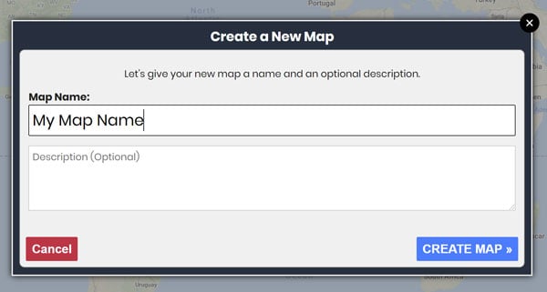Create a New Map Dialog Window